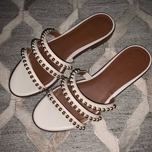 Coach White Gold-Beaded Strappy Flat Sandals